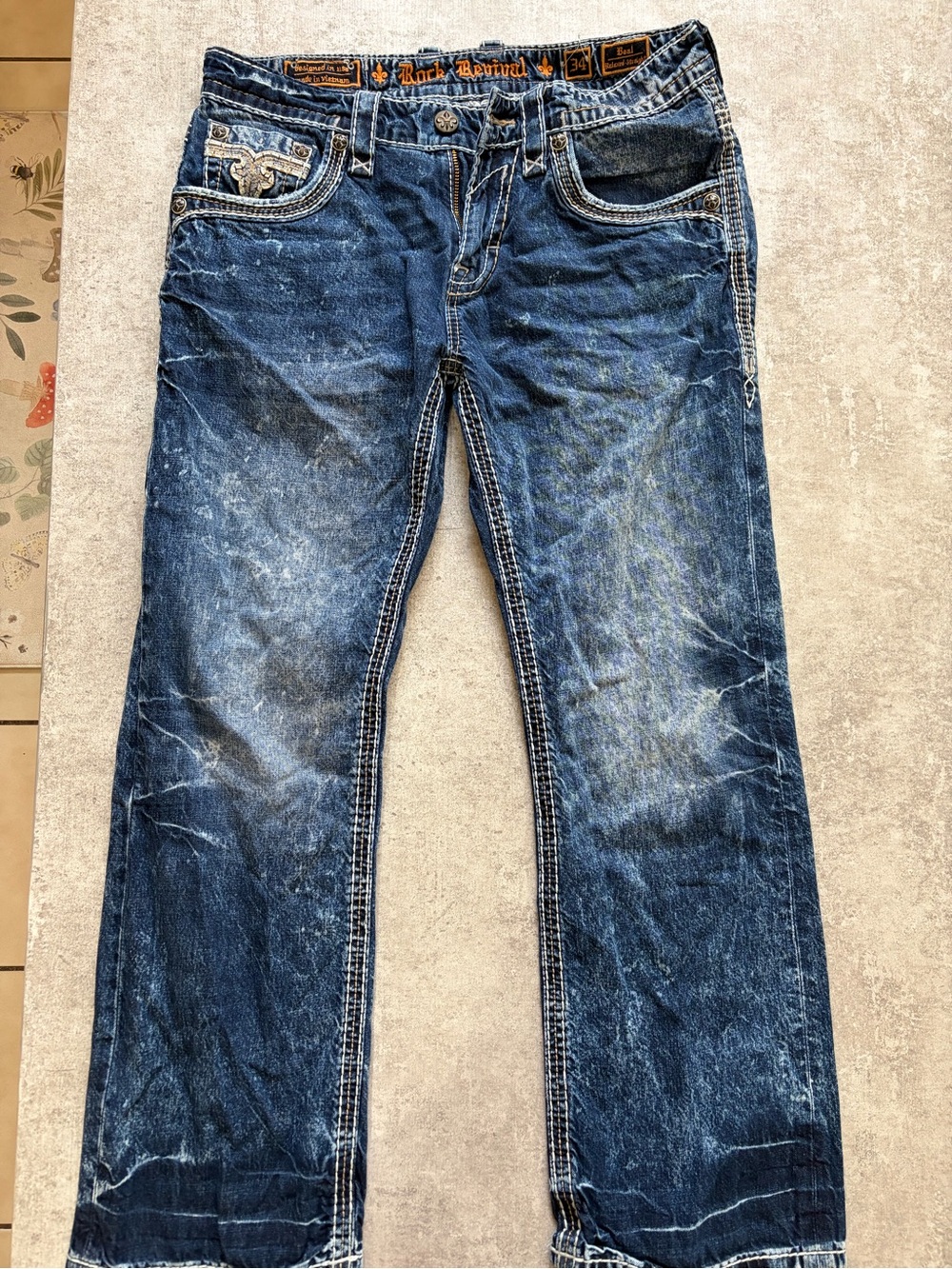 Rock Revival Men's Dark Blue Washed Relaxed Jeans